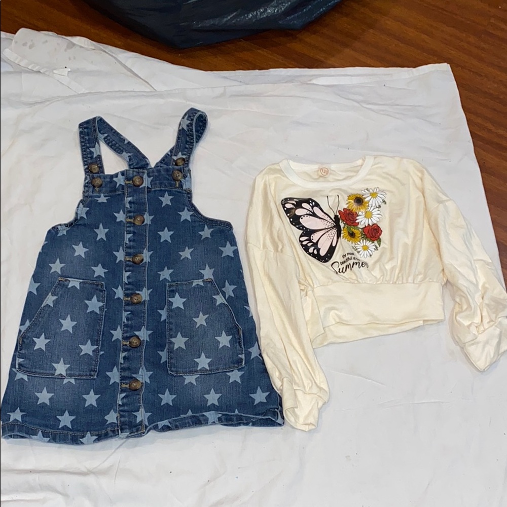 Star Denim Dress and Butterfly Top Set